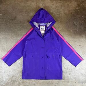 Sailmaker Outerwear Purple Raincoat with Pink Stripe Hooded Size womens Large‎